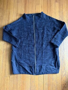 NUOVO BORGO Oversized Zip Up Jacket Black Navy Collarless Italy Size 50 US 16